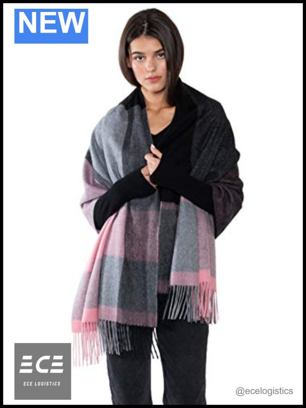100% Cashmere Shawl Wrap Large Check Classic One Size